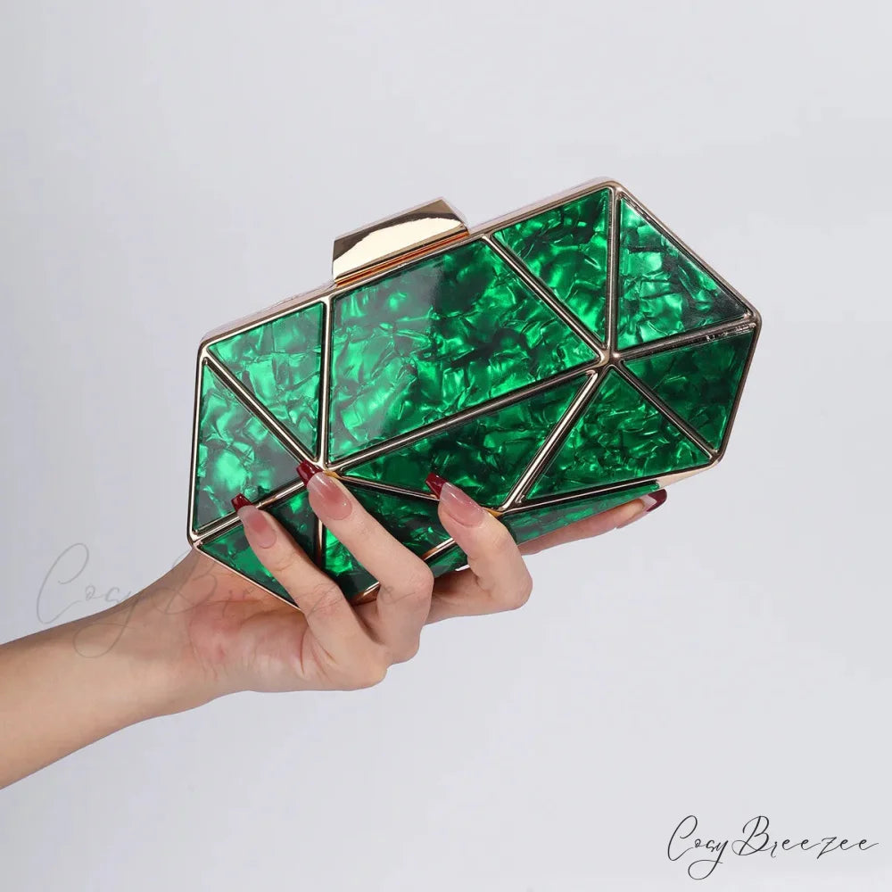 Acrylic Metal Diamond Evening Crossbody Green / 20-5-10cm clutchbag-250126