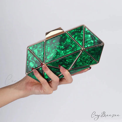 Acrylic Metal Diamond Evening Crossbody Green / 20-5-10cm clutchbag-250126