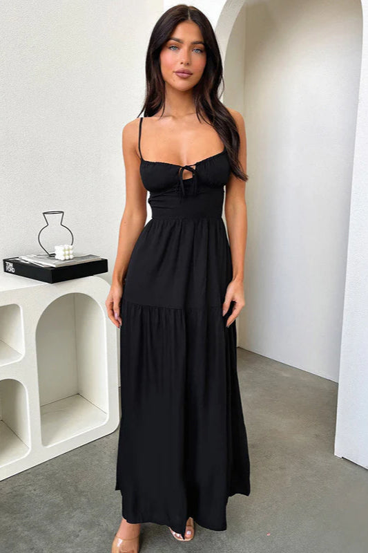 Backless Cami A-Line Dress with Waist Tie Party Dress