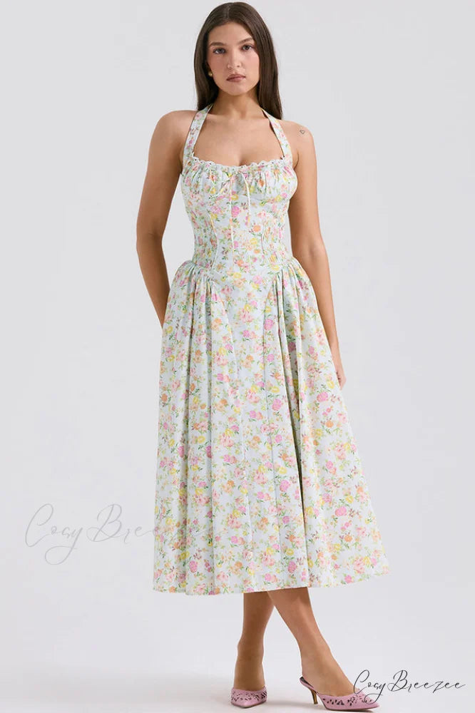 Adabella Cotton Stylish Halter Midi Sundress