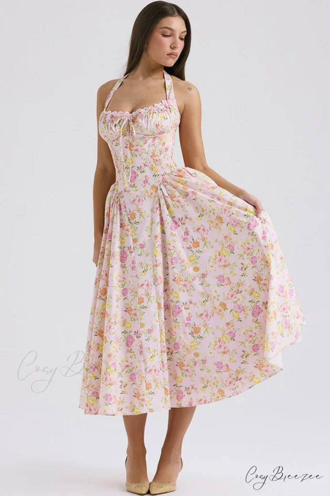 Adabella Cotton Stylish Halter Midi Sundress