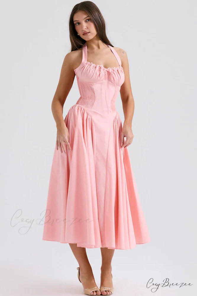 Adabella Cotton Stylish Halter Midi Sundress