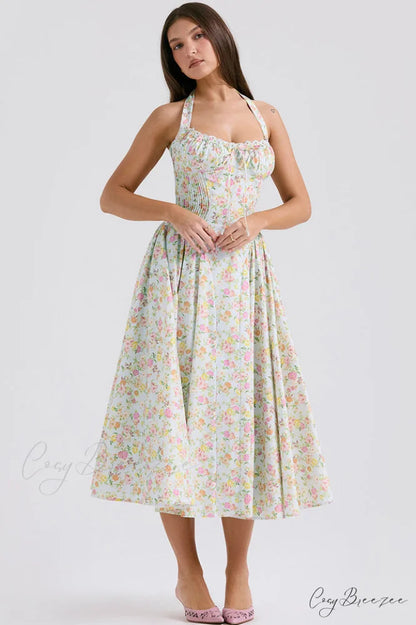 Adabella Cotton Stylish Halter Midi Sundress XS / 1#