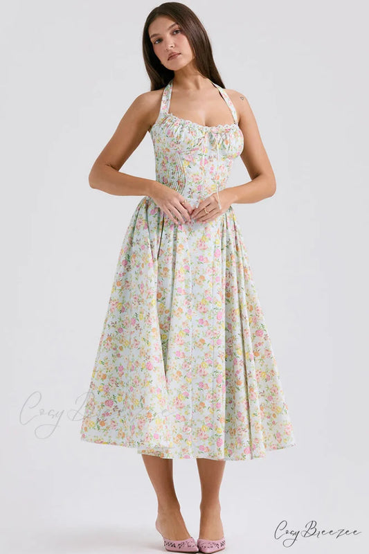Adabella Cotton Stylish Halter Midi Sundress XS / 1#