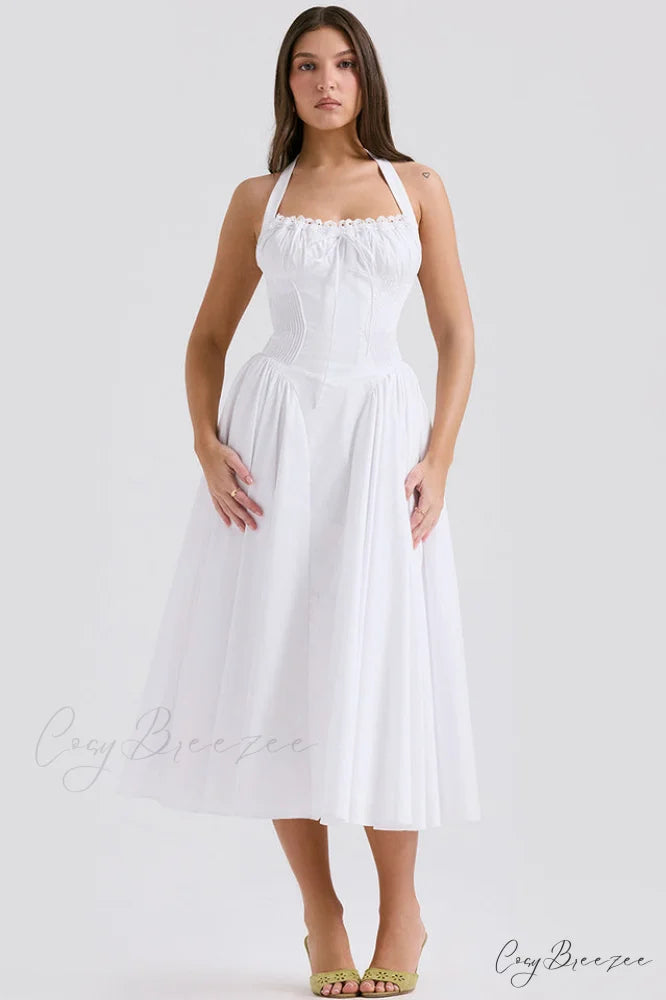 Adabella Cotton Stylish Halter Midi Sundress XS / 2#