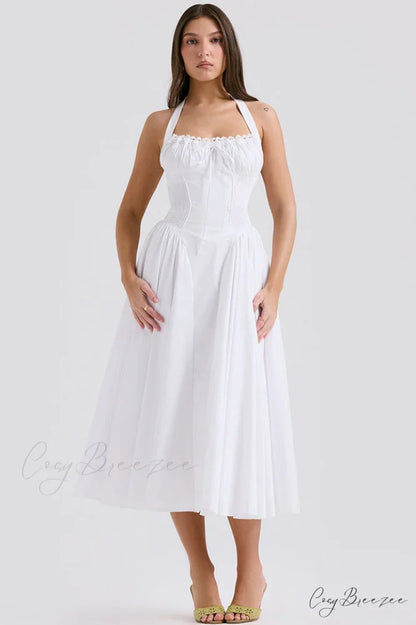 Adabella Cotton Stylish Halter Midi Sundress XS / 2#