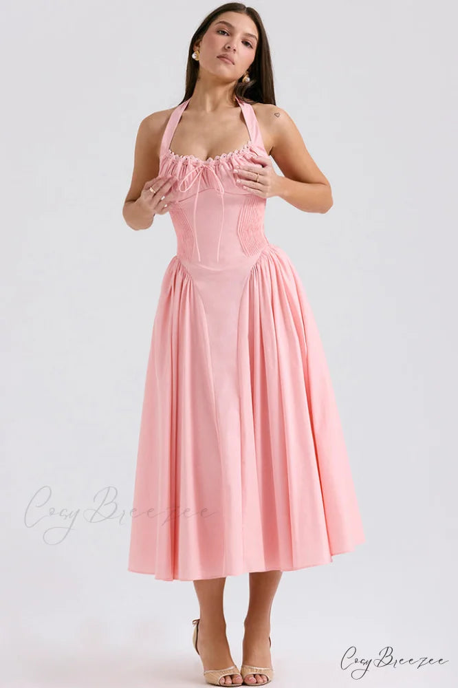 Adabella Cotton Stylish Halter Midi Sundress XS / 3#
