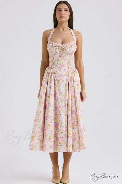 Adabella Cotton Stylish Halter Midi Sundress XS / 4#