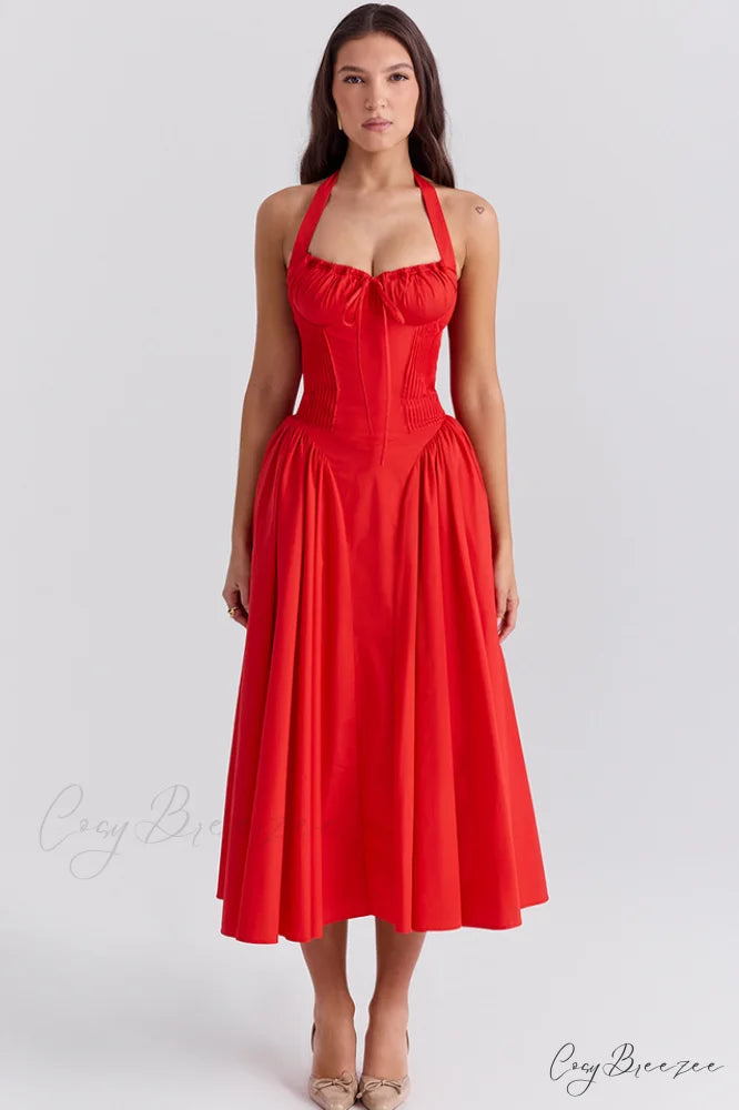 Adabella Cotton Stylish Halter Midi Sundress XS / 7#