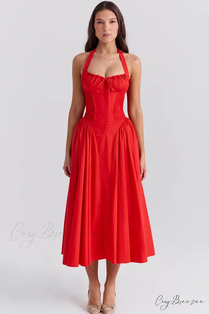 Adabella Cotton Stylish Halter Midi Sundress XS / 7#