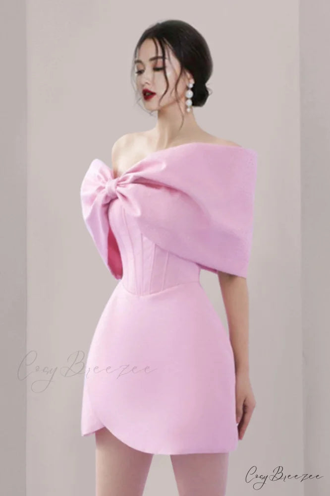 Adah Pink Bowknot Charming Mini Corset Dress