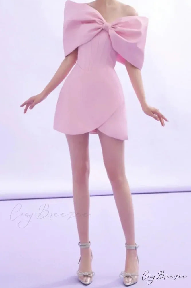 Adah Pink Bowknot Charming Mini Corset Dress