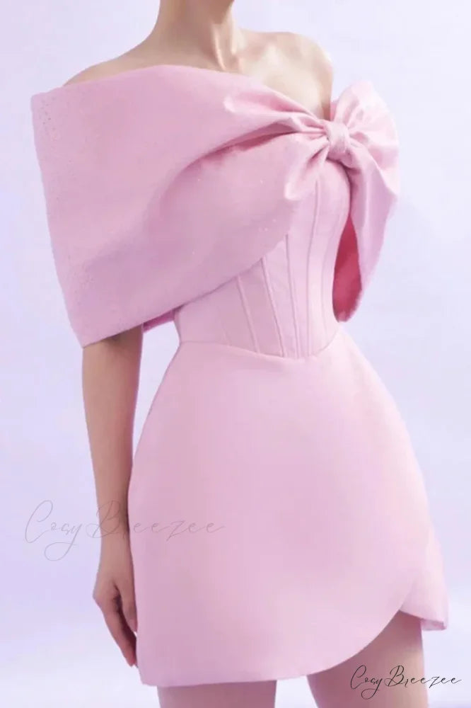 Adah Pink Bowknot Charming Mini Corset Dress S / Pink