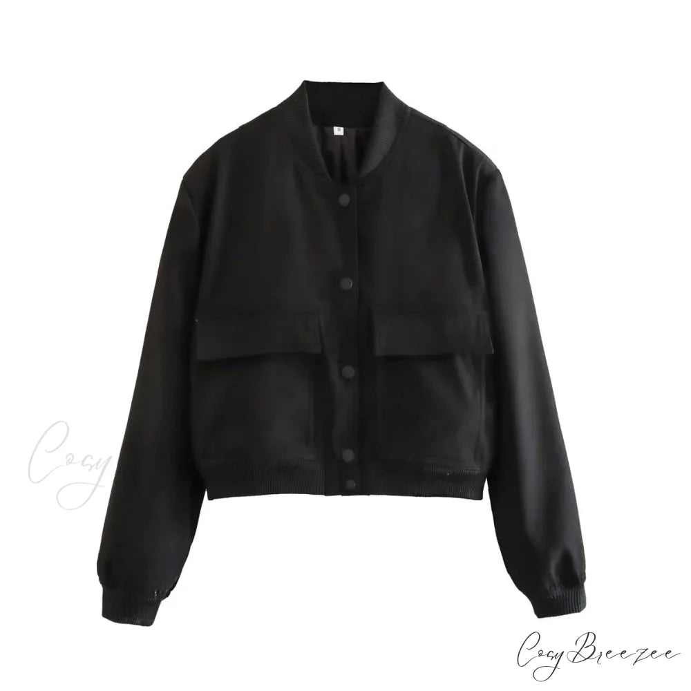 ADANNA Elegant BOMBER JACKET Black / S