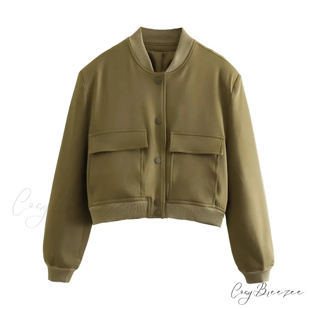 ADANNA Elegant BOMBER JACKET Dark green / S