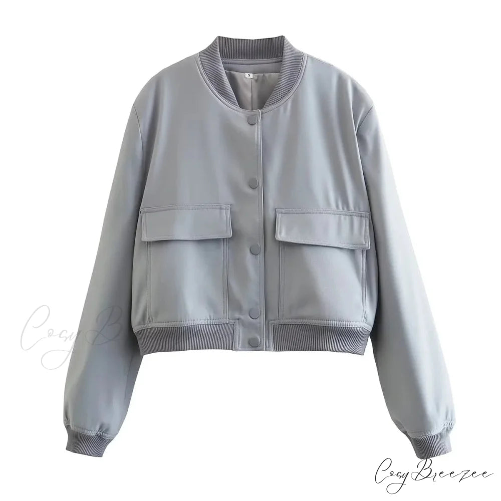 ADANNA Elegant BOMBER JACKET Grey / S