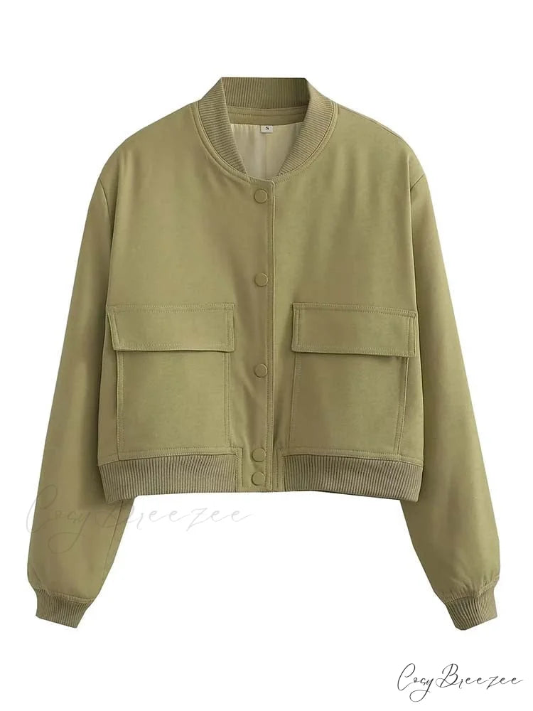 ADANNA Elegant BOMBER JACKET Light green / S