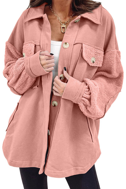 with Oversized Seam Blossom Exposed Peach Shacket Elbow Patch