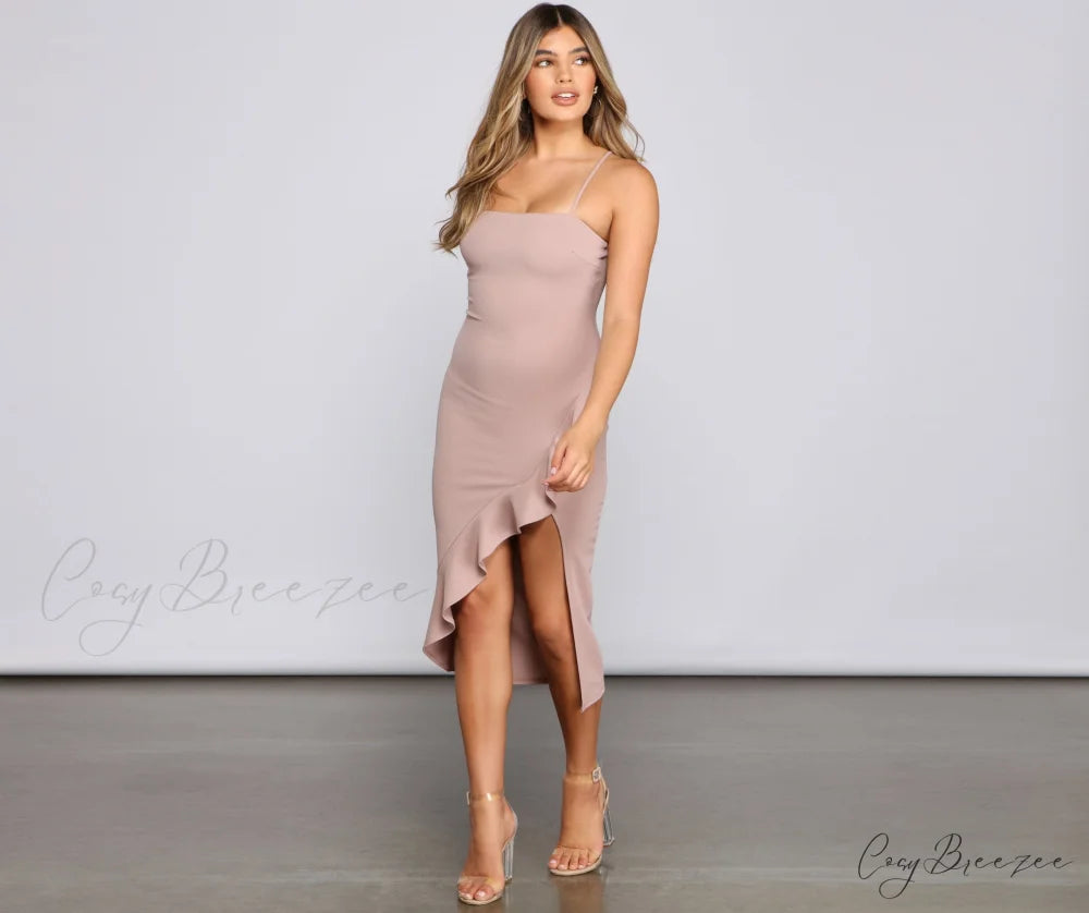 Add Some Flair Charming Ruffle Detail Midi Dress BLACK / XS