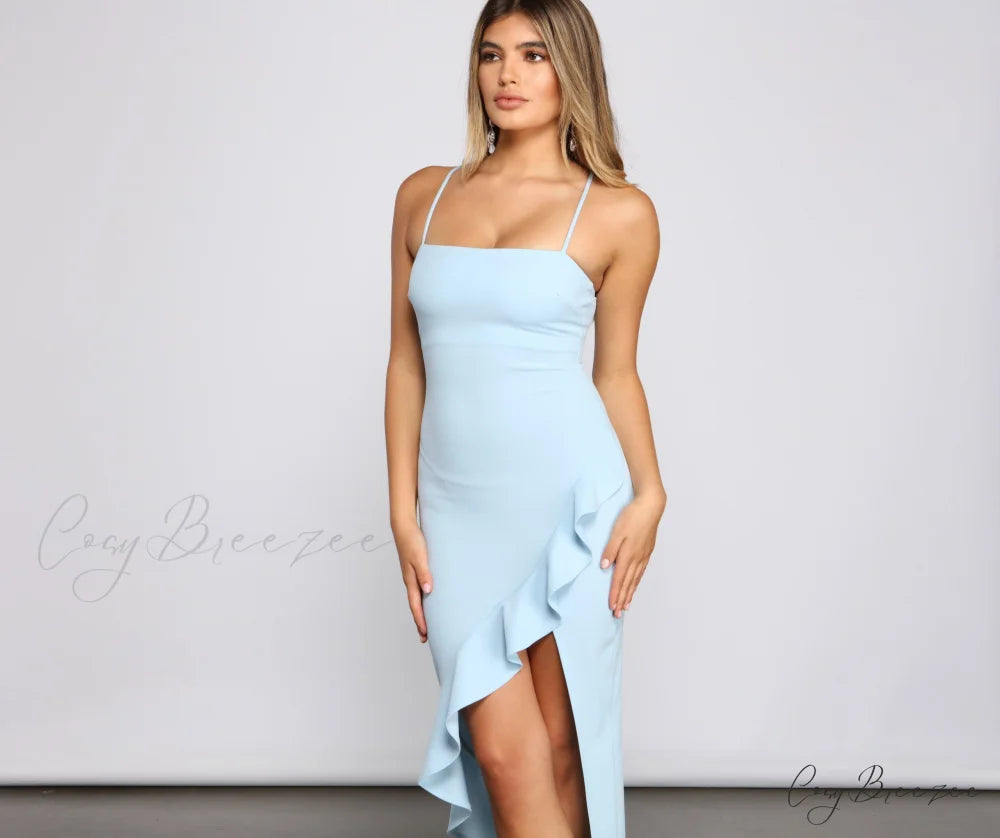 Add Some Flair Charming Ruffle Detail Midi Dress HUNTER / L