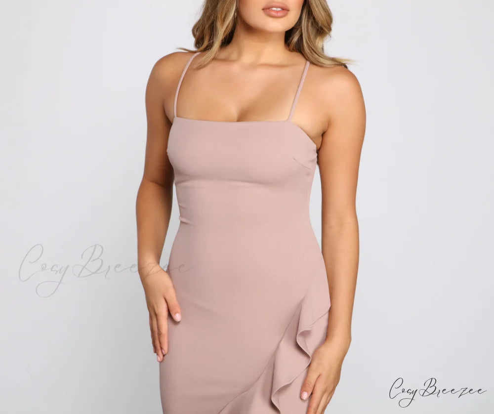 Add Some Flair Charming Ruffle Detail Midi Dress IVORY / L