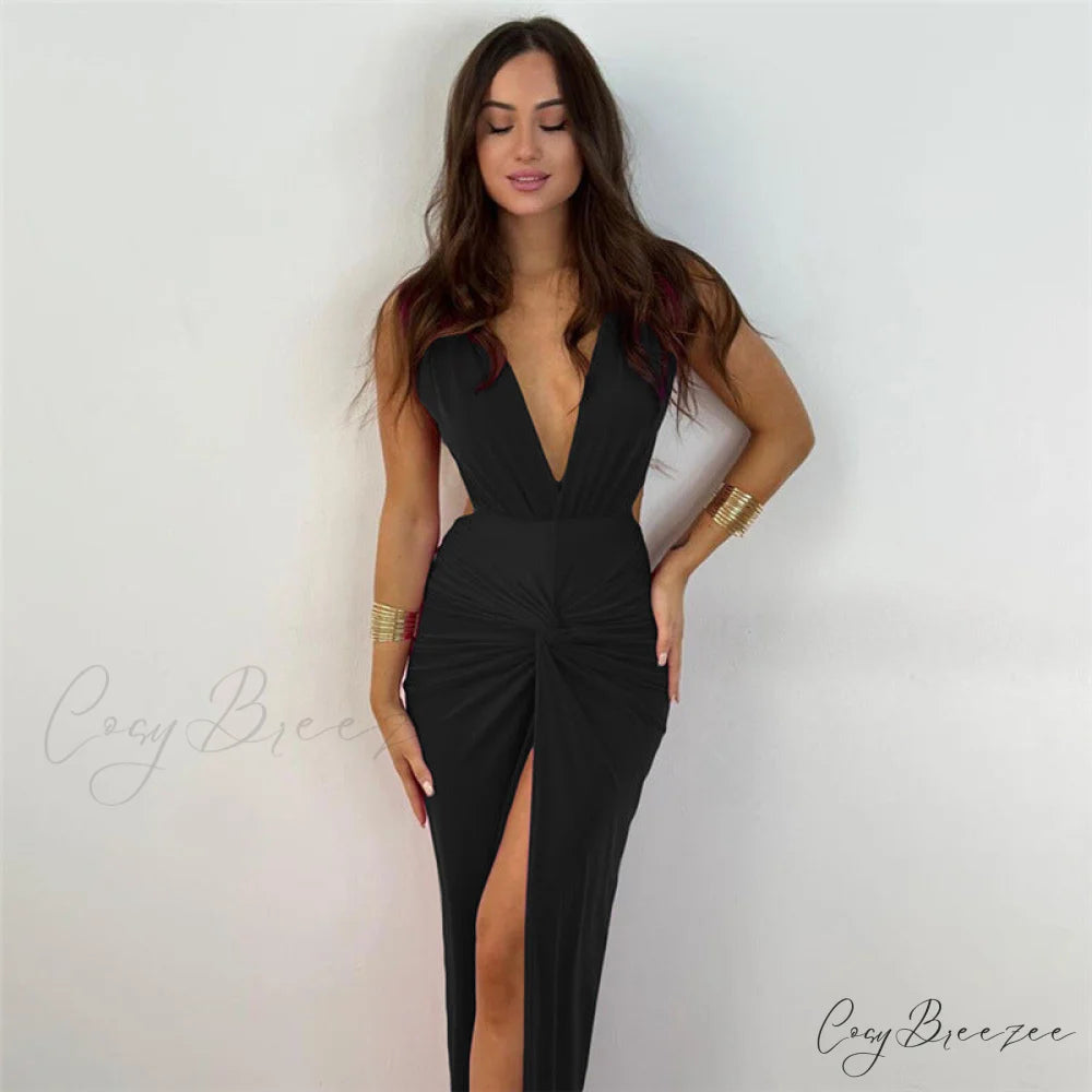 Addie Formal High Charming Slit Wrap Dress