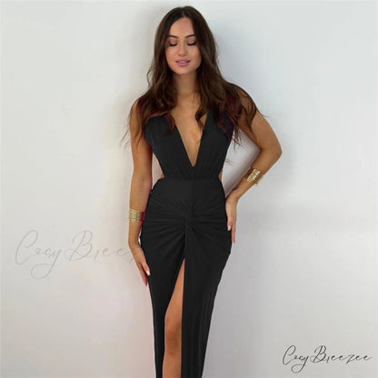 Addie Formal High Charming Slit Wrap Dress