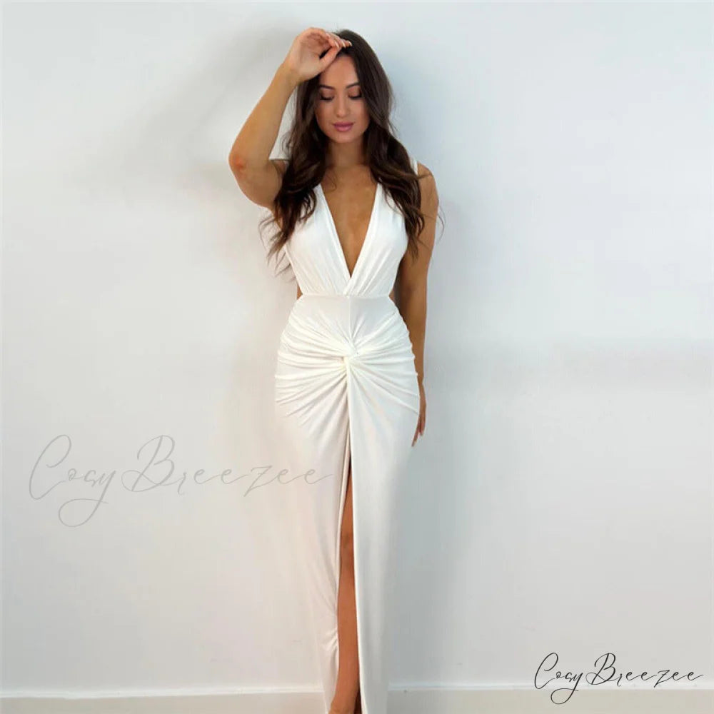 Addie Formal High Charming Slit Wrap Dress WHITE / S