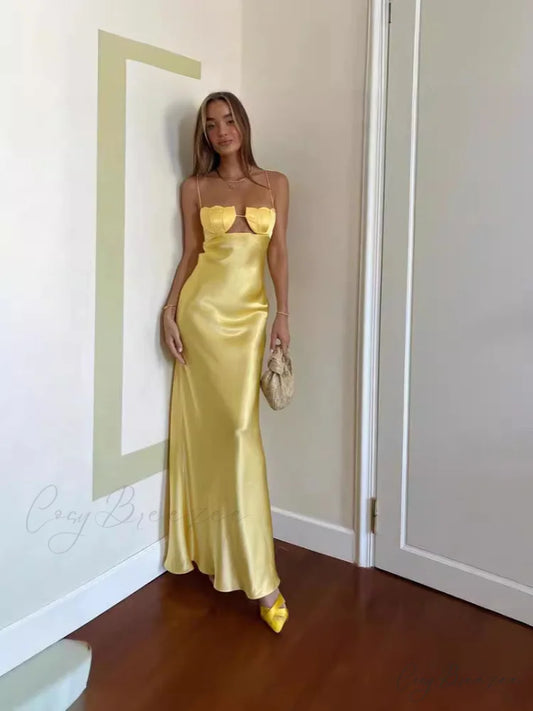 Addison Glitter Stylish Mesh Formal Dress Yellow / XS