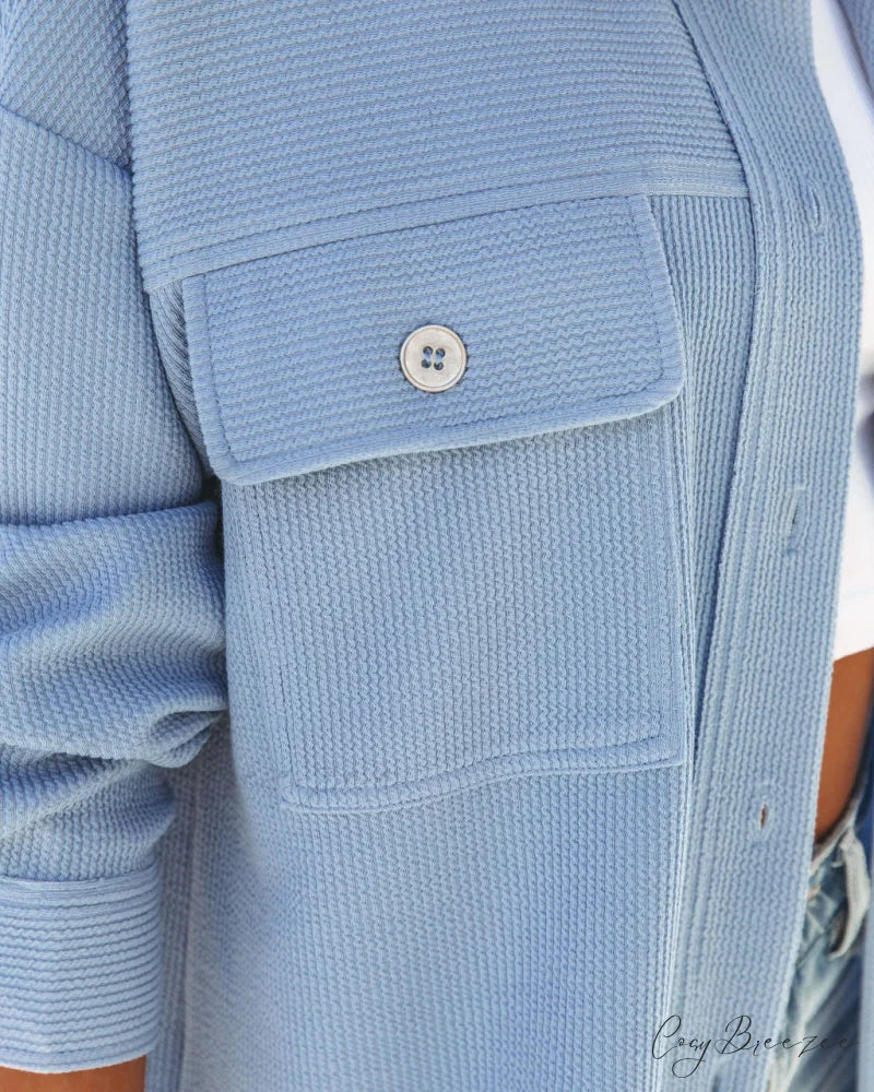 Addyson Baby Blue Button Down Knit Shacket