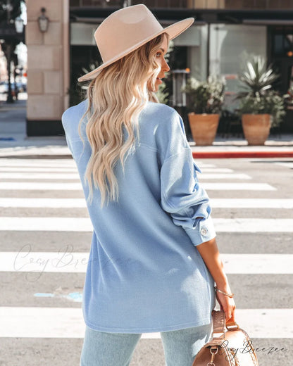 Addyson Baby Blue Button Down Knit Shacket