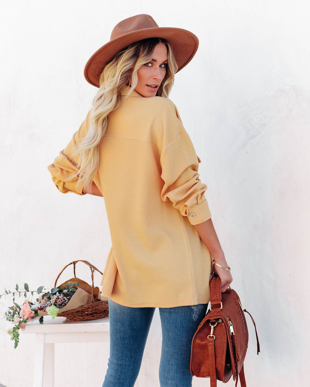 Addyson Yellow Button Down Knit Shacket