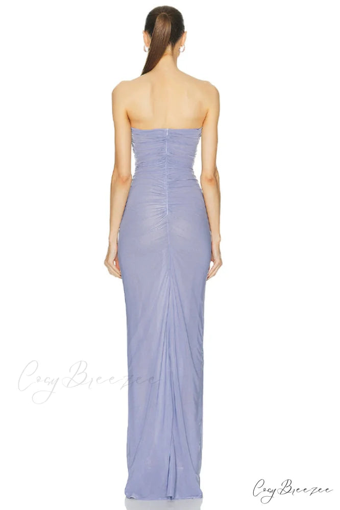 Adela Blue Strapless Charming Cut Out Dress