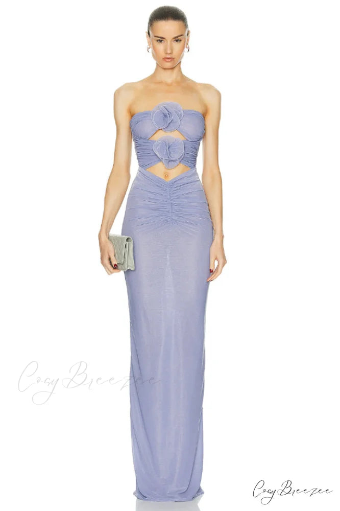 Adela Blue Strapless Charming Cut Out Dress
