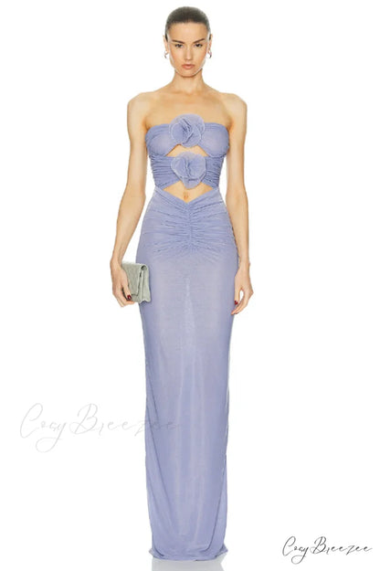 Adela Blue Strapless Charming Cut Out Dress