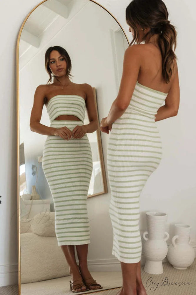 Adelaide Stripe Cutout Charming Rib Midi Tube Dress
