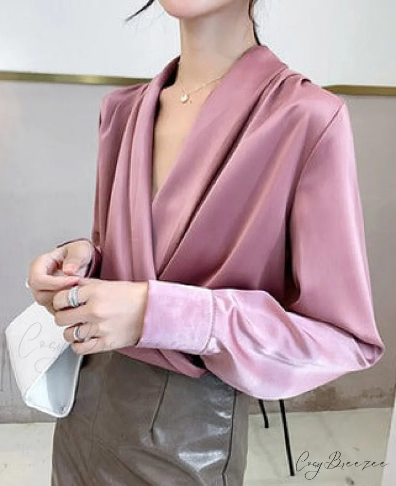 ADELINA SILK BLOUSE S / deep pink