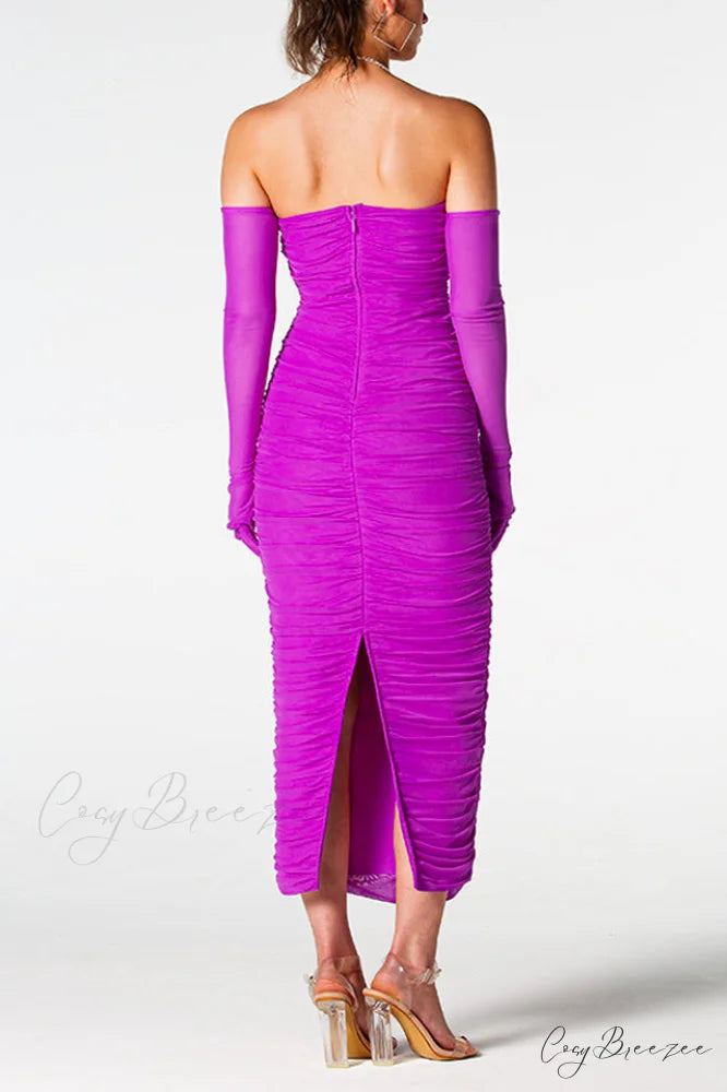 Adeline Grape Midi Charming Halter Neck Dress