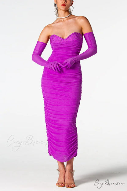 Adeline Grape Midi Charming Halter Neck Dress
