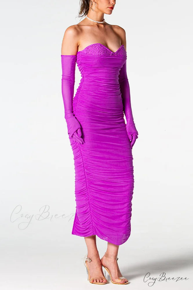 Adeline Grape Midi Charming Halter Neck Dress