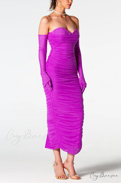 Adeline Grape Midi Charming Halter Neck Dress