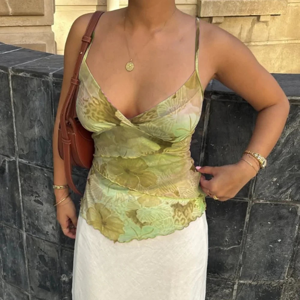 Adjustable Ruffled Backless Crop Top green / S croptop-250223