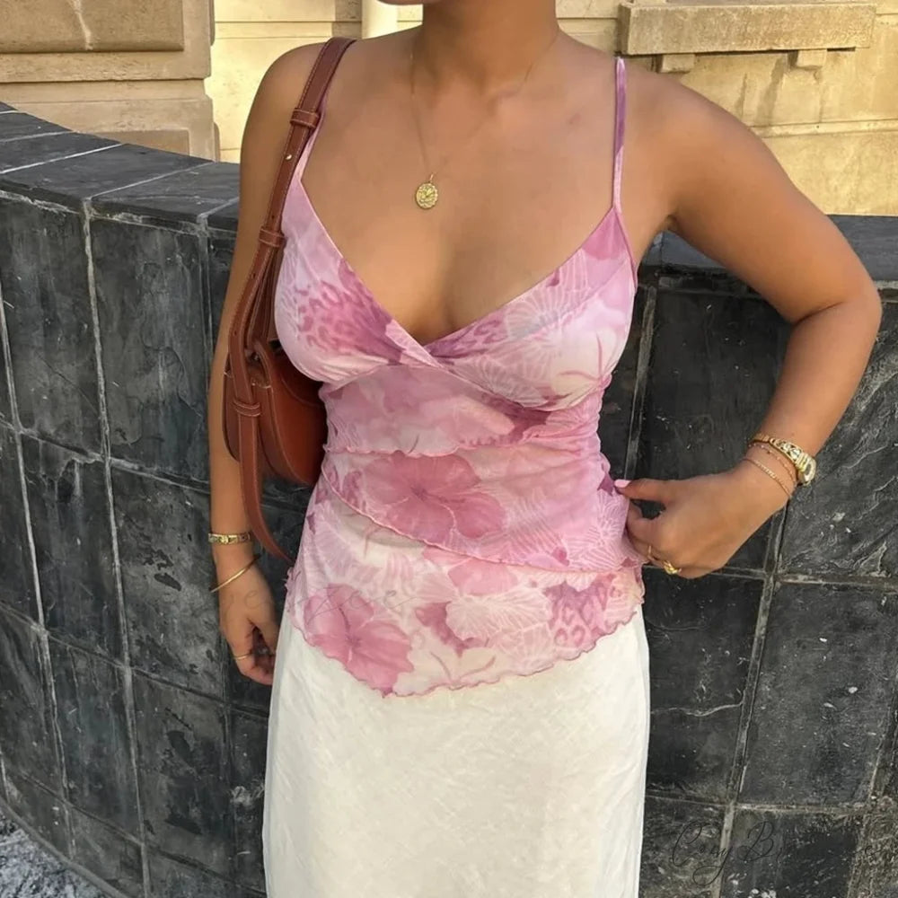 Adjustable Ruffled Backless Crop Top pink / S croptop-250223