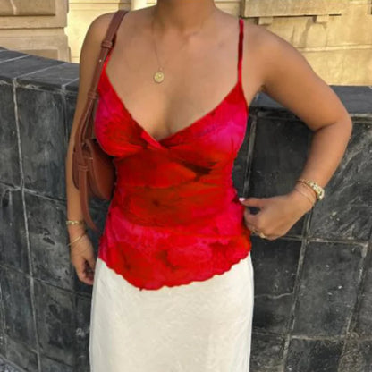 Adjustable Ruffled Backless Crop Top red / S croptop-250223