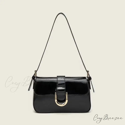 Adjustable Strap Patent Leather Satchel Black shoulder-250126