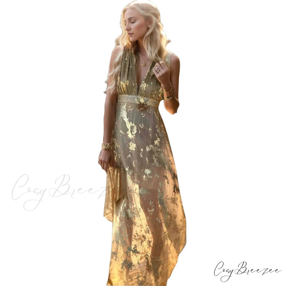 Adley Formal Floral Charming Foiled Mini Dress GOLD / S