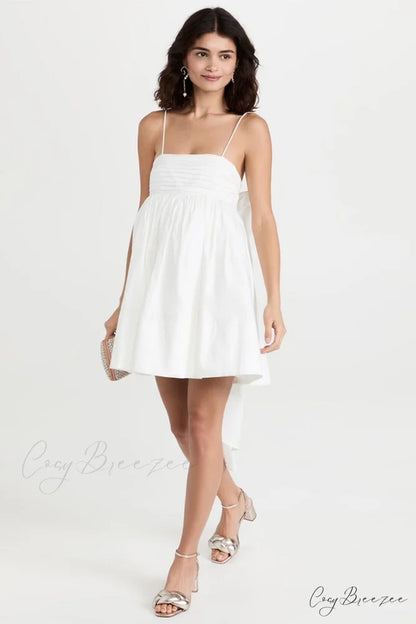 Adorable Charm Bow Trendy Back Mini Dress White / S