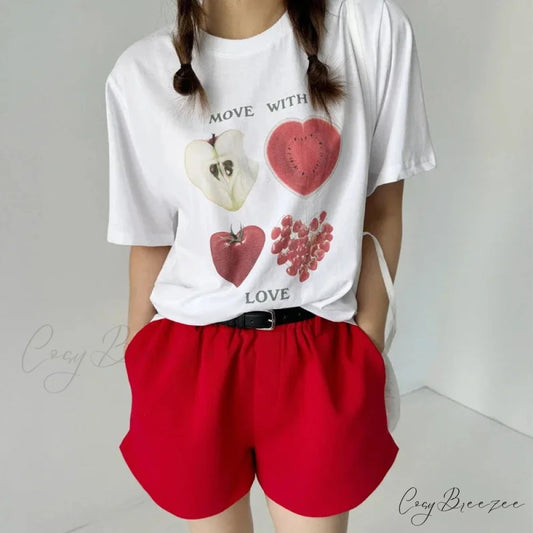 Adorable Fruit Pattern Y2K Tee WHITE / S t-shirt-250223