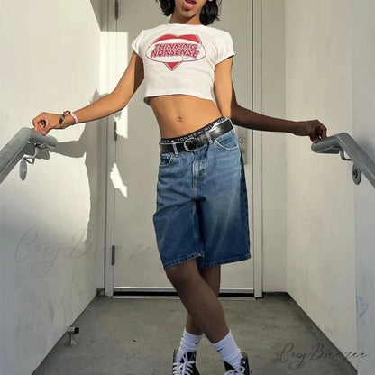 Adorable Letter Graphic Pattern Crop Fit Tee t-shirt-250223