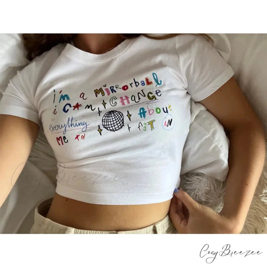 Adorable Letter Pattern Crop Fit Tee t-shirt-250223